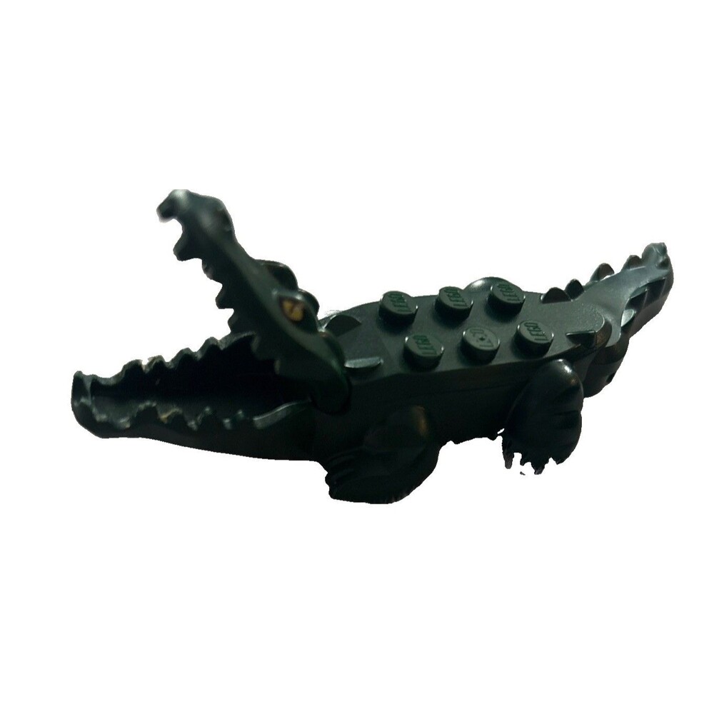 Lego Alligator Crocodile Mouth Opens Animal - Dark Green Yellow Eyes 18904